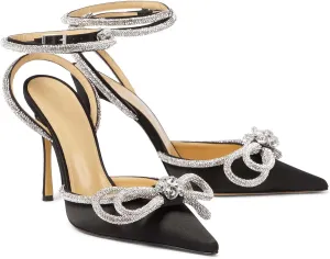 LauraVicci Women's Heeled Sandals Pointed Toe Crystal Embellished Bow Ankle Straps Rhinestone Buckle Stiletto Slip On Evening Dress Party Wedding Pumps Shoes
