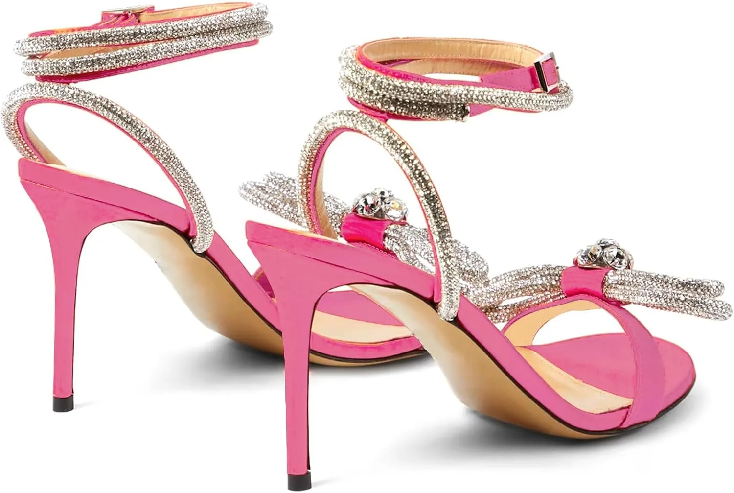 LauraVicci Women's Heeled Sandals Round Open Toe Crystal Embellished Bow Ankle Straps Rhinestone Buckle Stiletto Slip On Evening Dress Party Wedding Shoes