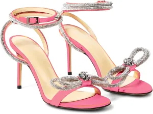 LauraVicci Women's Heeled Sandals Round Open Toe Crystal Embellished Bow Ankle Straps Rhinestone Buckle Stiletto Slip On Evening Dress Party Wedding Shoes
