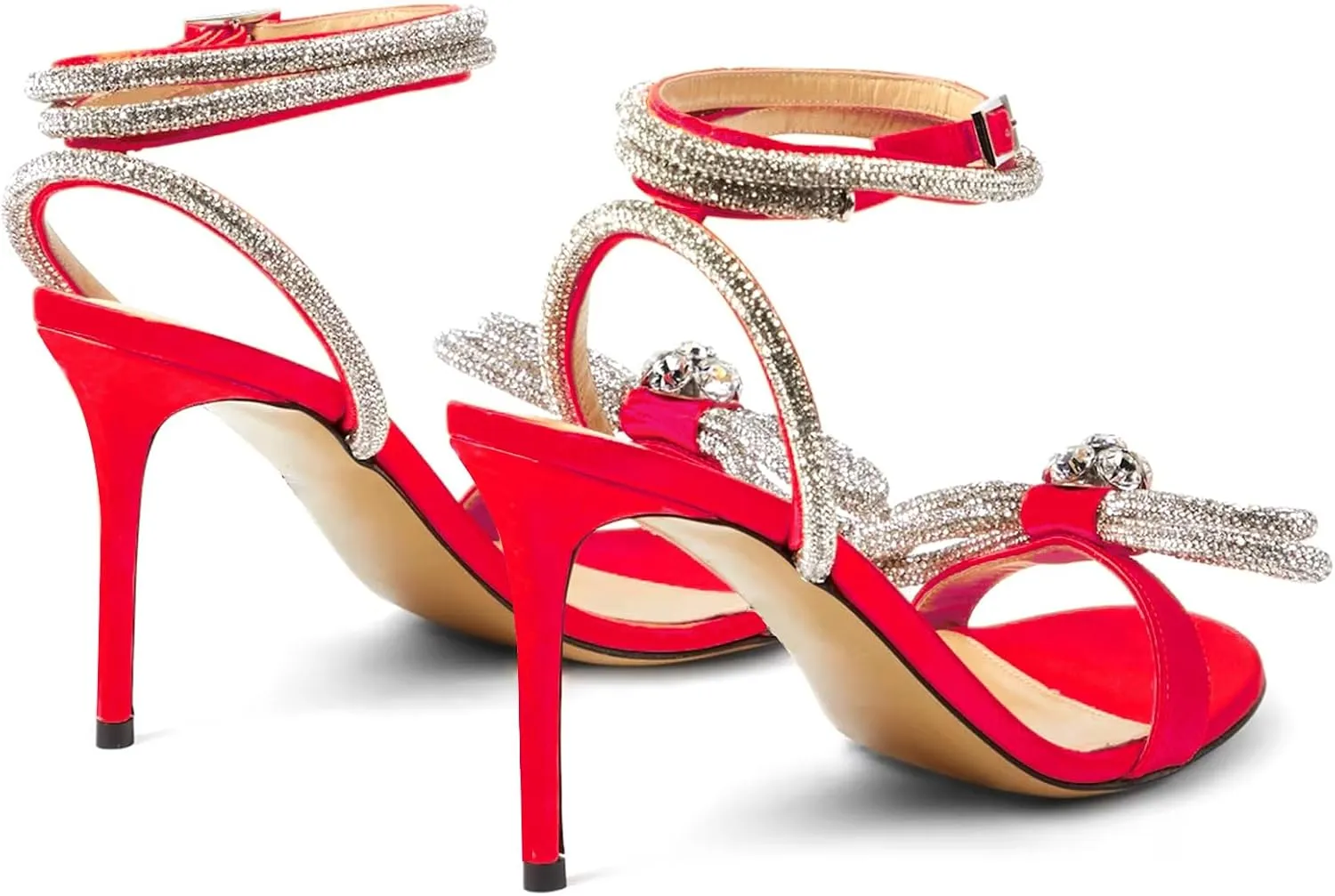 LauraVicci Women's Heeled Sandals Round Open Toe Crystal Embellished Bow Ankle Straps Rhinestone Buckle Stiletto Slip On Evening Dress Party Wedding Shoes
