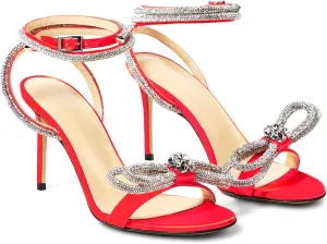 LauraVicci Women's Heeled Sandals Round Open Toe Crystal Embellished Bow Ankle Straps Rhinestone Buckle Stiletto Slip On Evening Dress Party Wedding Shoes