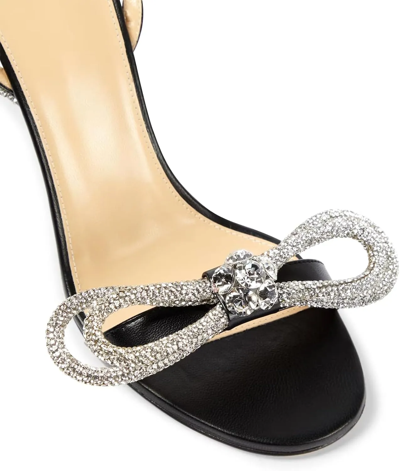 LauraVicci Women's Heeled Sandals Round Open Toe Crystal Embellished Bow Ankle Straps Rhinestone Buckle Stiletto Slip On Evening Dress Party Wedding Shoes
