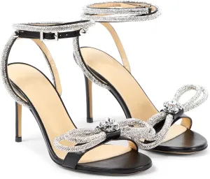 LauraVicci Women's Heeled Sandals Round Open Toe Crystal Embellished Bow Ankle Straps Rhinestone Buckle Stiletto Slip On Evening Dress Party Wedding Shoes