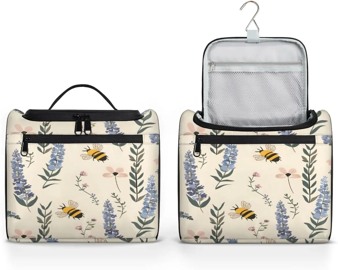 Lavender Flower Toiletry Bag for Women and Men, Hanging Travel Makeup Bag, bee Floral Travel Toiletry Organizer Bag, Makeup Organizer Bag for Cosmetics