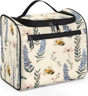 Lavender Flower Toiletry Bag for Women and Men, Hanging Travel Makeup Bag, bee Floral Travel Toiletry Organizer Bag, Makeup Organizer Bag for Cosmetics