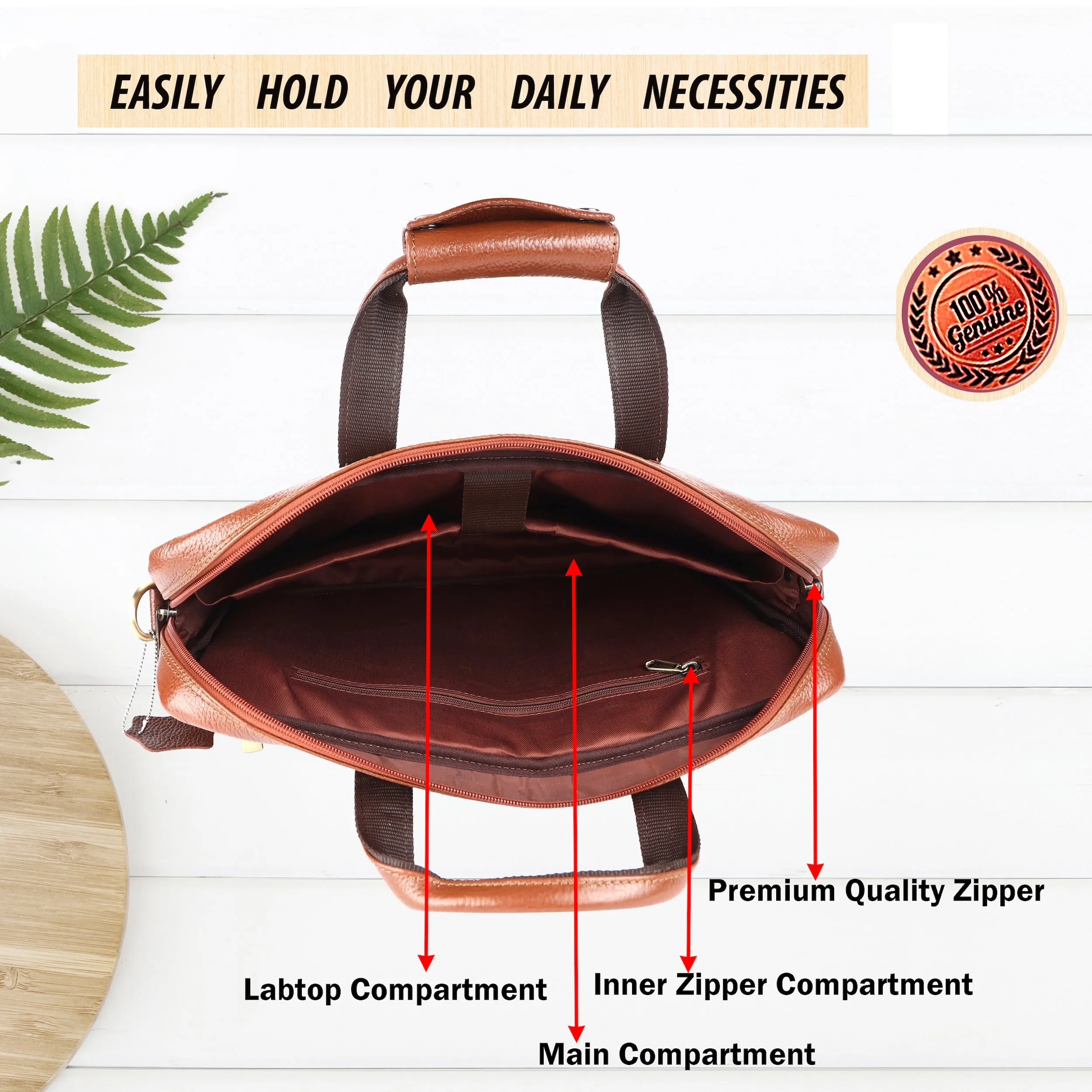 Laveri® Genuine Leather Laptop Messenger bag #2815 Tan