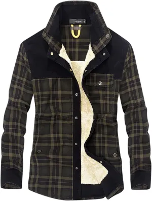 LCMTWX Mens Plaid Flannel Jacket Plaid Print Lapel Button Down Pocket Long Sleeve Shirt Patchwork Jacket Thickened ​Coat