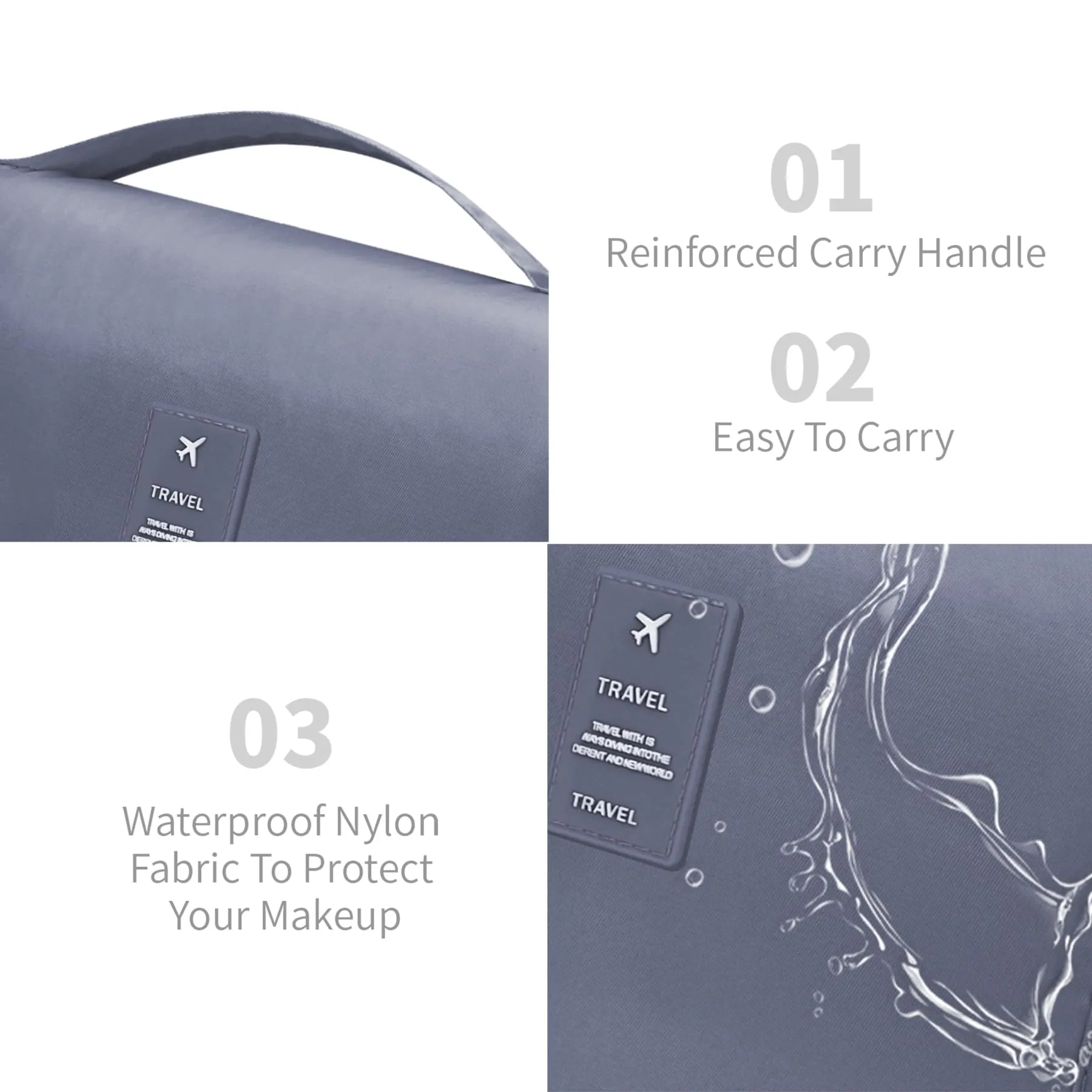 Lcsmaokin Large Capacity Toiletry Bag Travel Bag with Hanging Hook for Men and Women Waterproof Travel Cosmetic Bag Bathroom Storage Bag for Brushes Set,Mens Bathroom Bag Accessories-Grey
