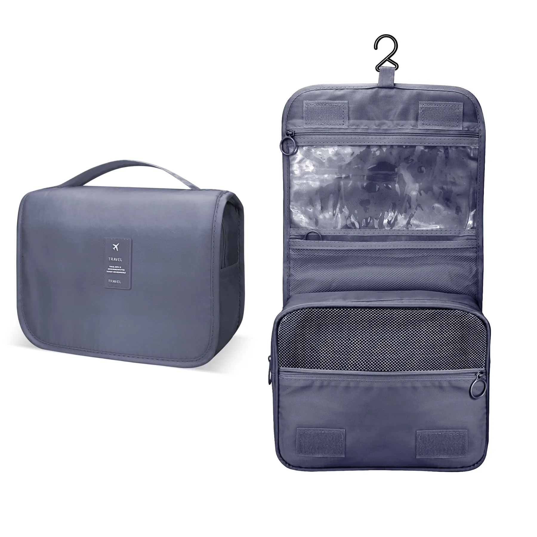 Lcsmaokin Large Capacity Toiletry Bag Travel Bag with Hanging Hook for Men and Women Waterproof Travel Cosmetic Bag Bathroom Storage Bag for Brushes Set,Mens Bathroom Bag Accessories-Grey