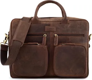 LEABAGS Dallas Leather Shoulder Bag I 15" Laptopbag I Genuine buffalo leather messenger bag I Vintage leather bag I Work bag