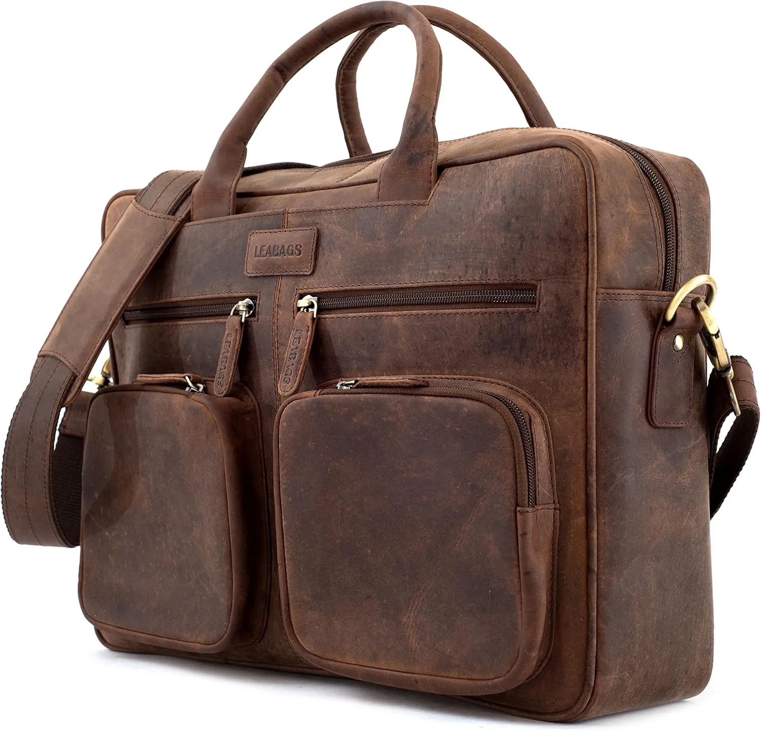 LEABAGS Dallas Leather Shoulder Bag I 15" Laptopbag I Genuine buffalo leather messenger bag I Vintage leather bag I Work bag