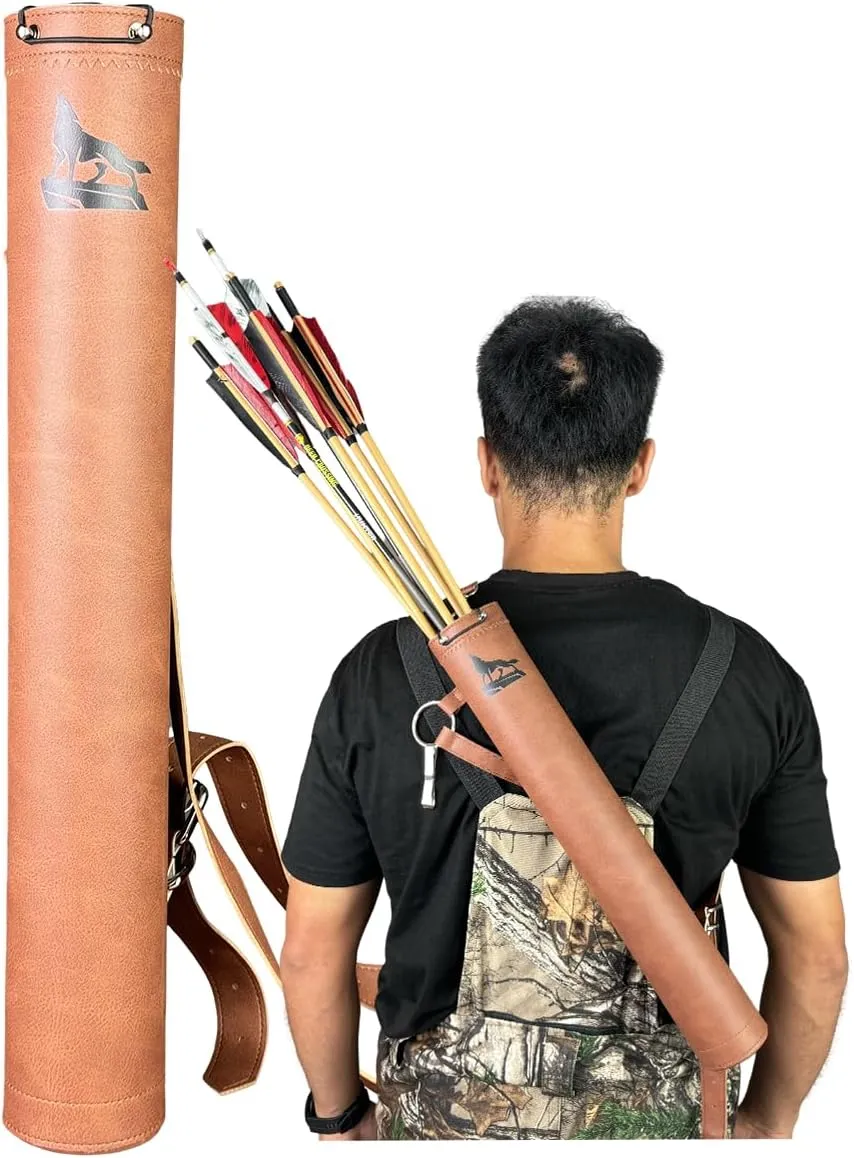 Leather Arrow Quivers - Quiver Arrow Holder - Traditional Bow Quiver - Leather Back Quiver with Reinforced Bottom Structure, Suitable for Beginners and Children
