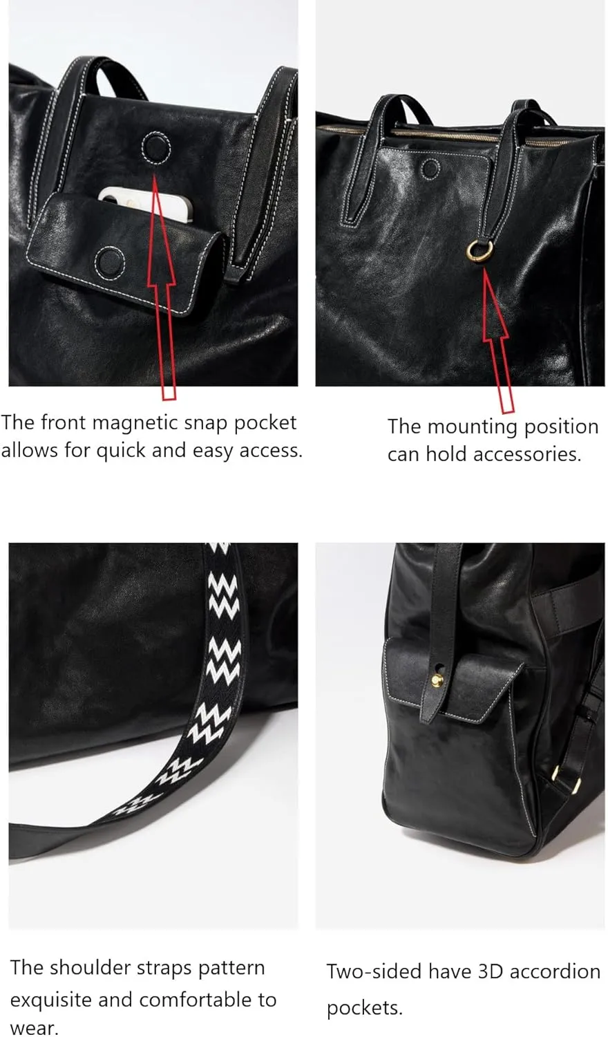 Leather Backpack Full Grain Real Leather Travel Bag and Carry-On Rucksack (Black) (Black, Genuine Leather, W35*H38*D17cm)