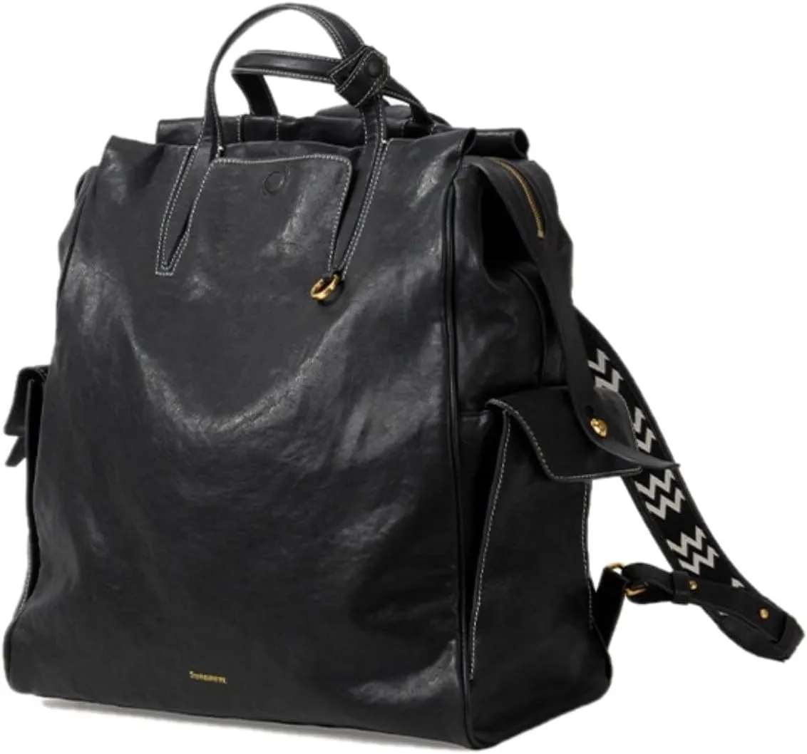 Leather Backpack Full Grain Real Leather Travel Bag and Carry-On Rucksack (Black) (Black, Genuine Leather, W35*H38*D17cm)