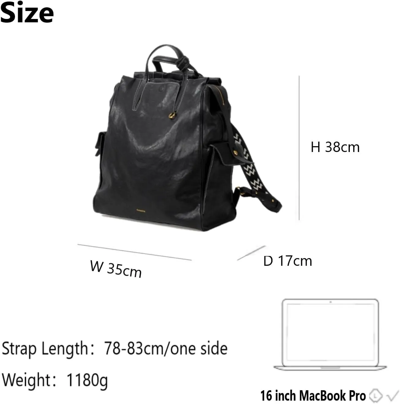 Leather Backpack Full Grain Real Leather Travel Bag and Carry-On Rucksack (Black) (Black, Genuine Leather, W35*H38*D17cm)