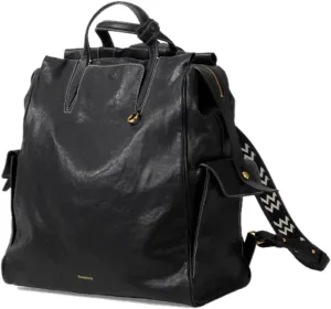 Leather Backpack Full Grain Real Leather Travel Bag and Carry-On Rucksack (Black) (Black, Genuine Leather, W35*H38*D17cm)