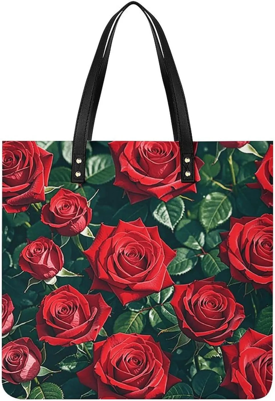 Leather Handbags Fallow Red Rose Romantic Printing Leather Purse Portable Tote Purse For Women