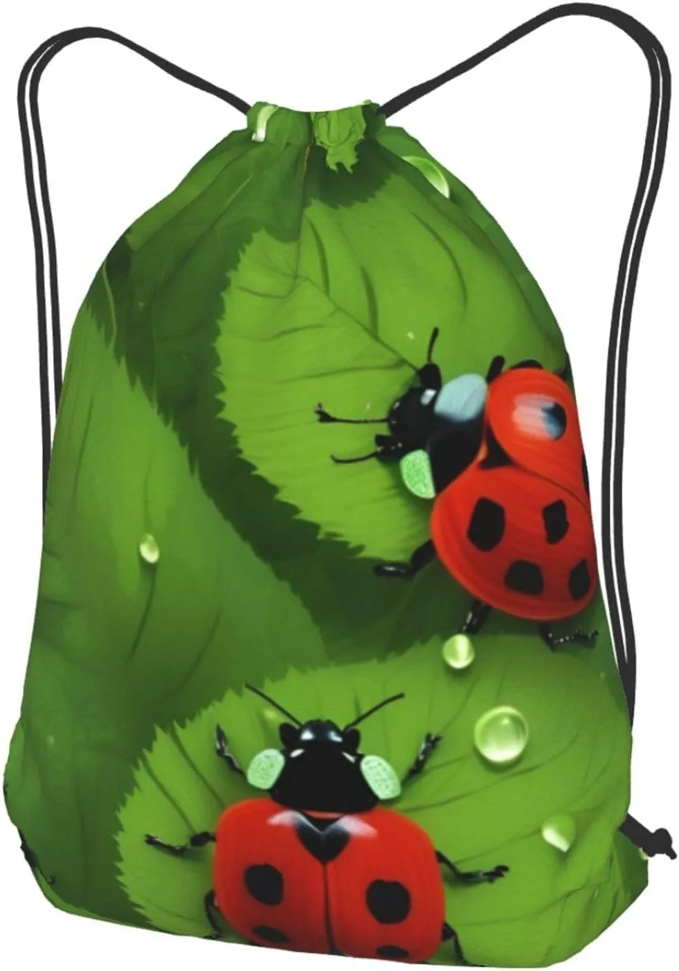 Leaves And Ladybugs Drawstring Cinch Backpack Polyester Sack Pack String Bag For Hiking Camping Adventure