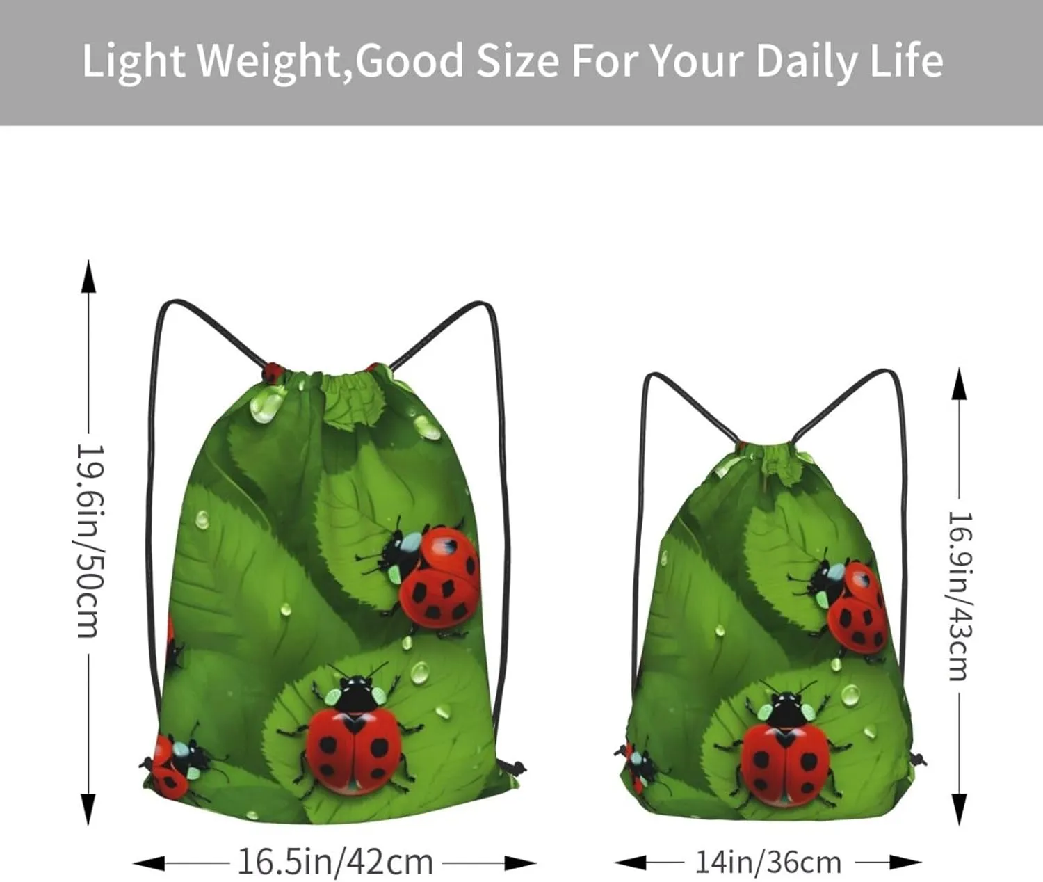 Leaves And Ladybugs Drawstring Cinch Backpack Polyester Sack Pack String Bag For Hiking Camping Adventure