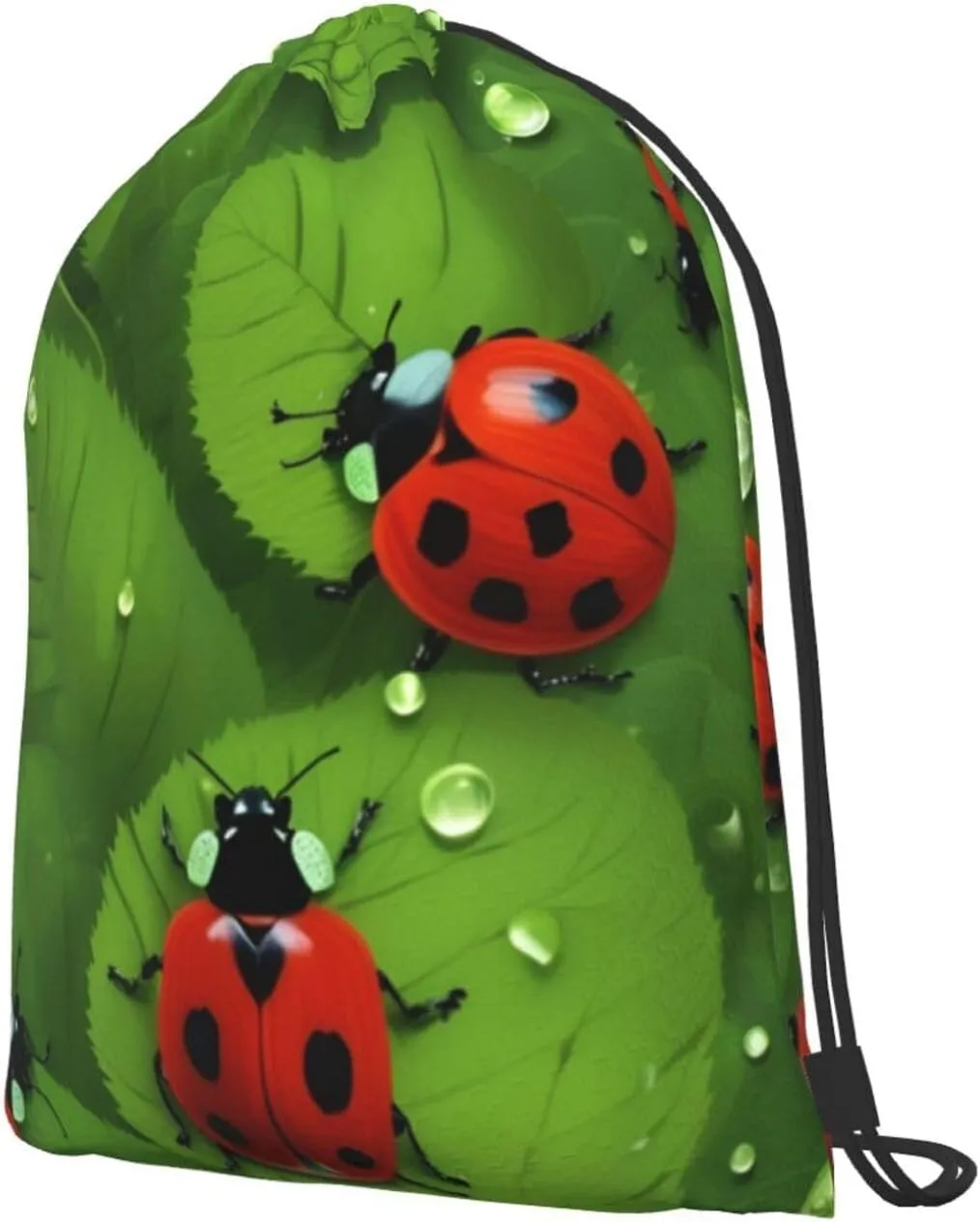 Leaves And Ladybugs Drawstring Cinch Backpack Polyester Sack Pack String Bag For Hiking Camping Adventure