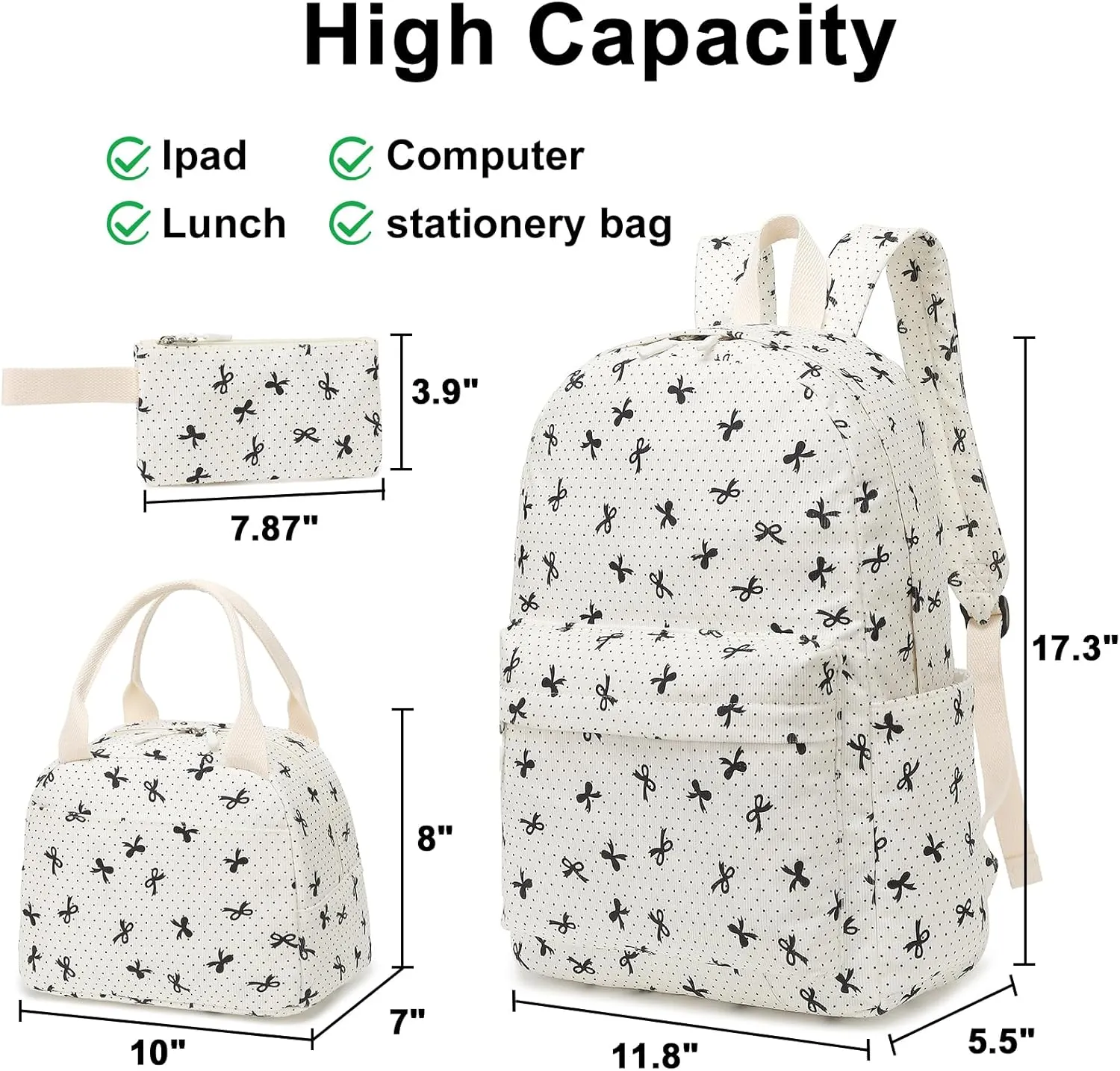 LEDAOU Backpack for Girls School Bag Kids Bookbag Teen Backpack Set Daypack with Lunch Bag and Pencil Case