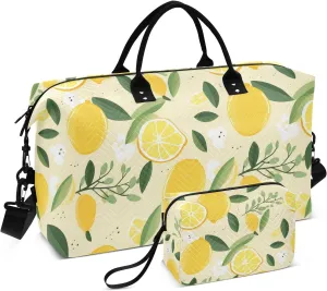 Lemon Travel Duffle Bag Gym Bag, Yellow Lemon Weekender Bags for Women with Toiletry Bag Travel Tote Bag Swim Bag