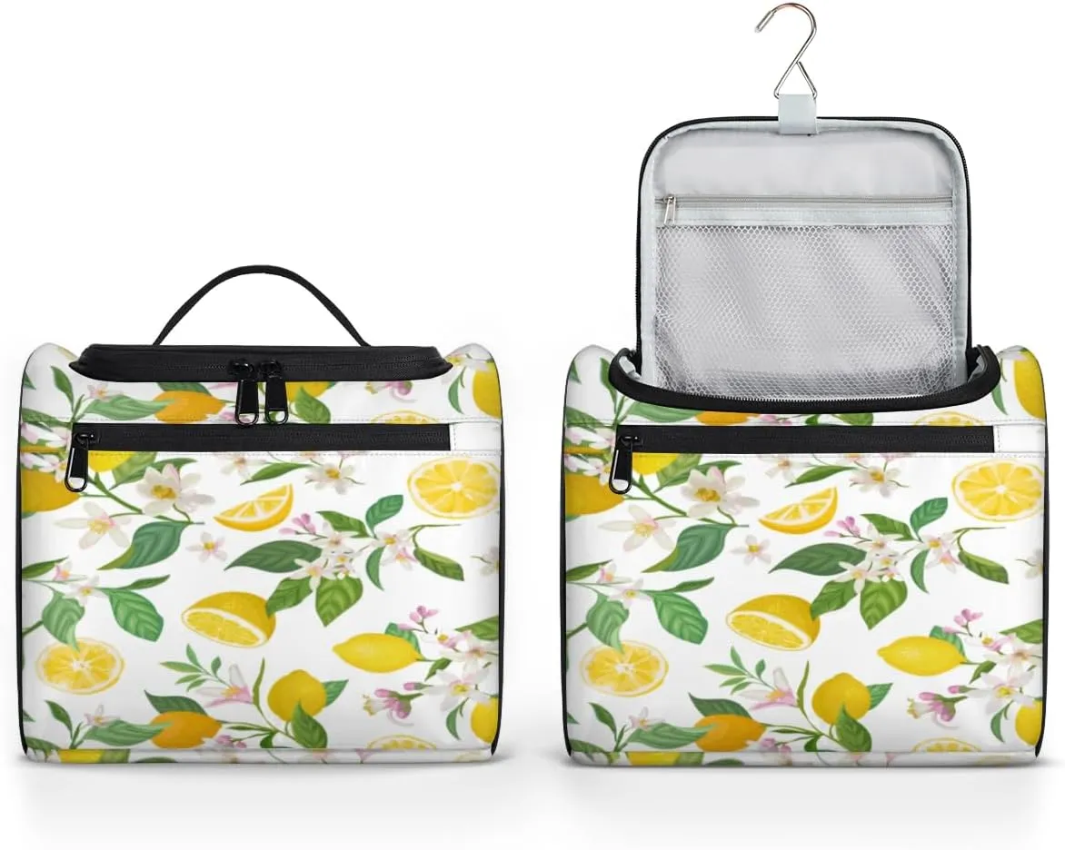 Lemons Pattern Hanging Toiletry Bag for Men Women Travel Cosmetic Makeup Organizer Bag Water Resistant Large Portable Wash Case for Accessories, Toiletries, Cosmetics