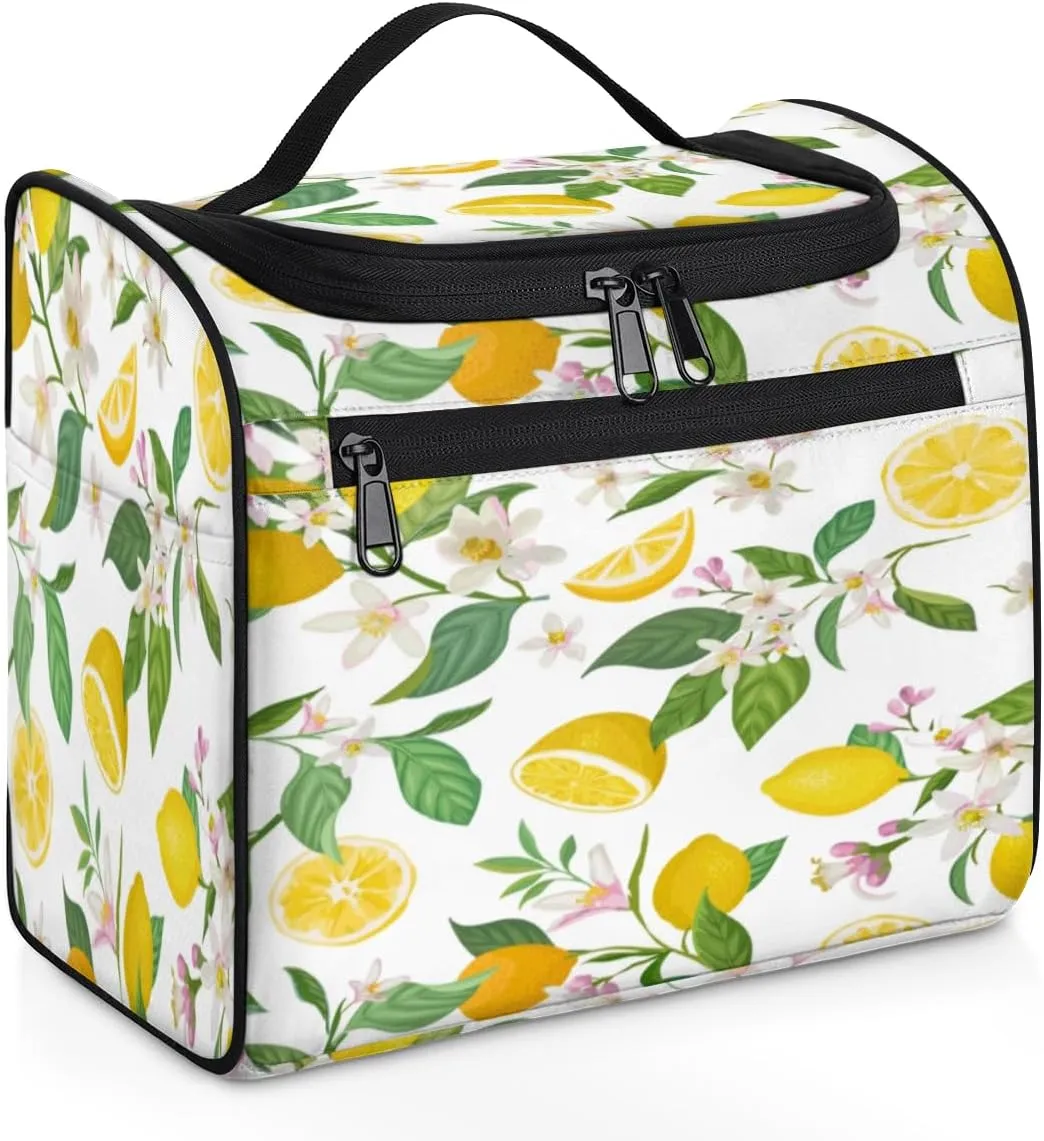 Lemons Pattern Hanging Toiletry Bag for Men Women Travel Cosmetic Makeup Organizer Bag Water Resistant Large Portable Wash Case for Accessories, Toiletries, Cosmetics