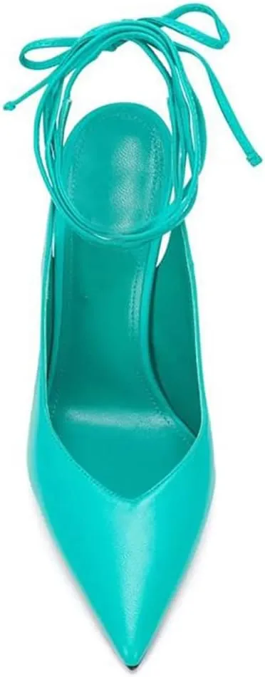 LEMUTISME Women's Sexy Pointed Toe Pumps Summer Lace-up Satin Stiletto High Heels Dressy Slingback Shoes for Party Evening