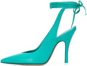 LEMUTISME Women's Sexy Pointed Toe Pumps Summer Lace-up Satin Stiletto High Heels Dressy Slingback Shoes for Party Evening
