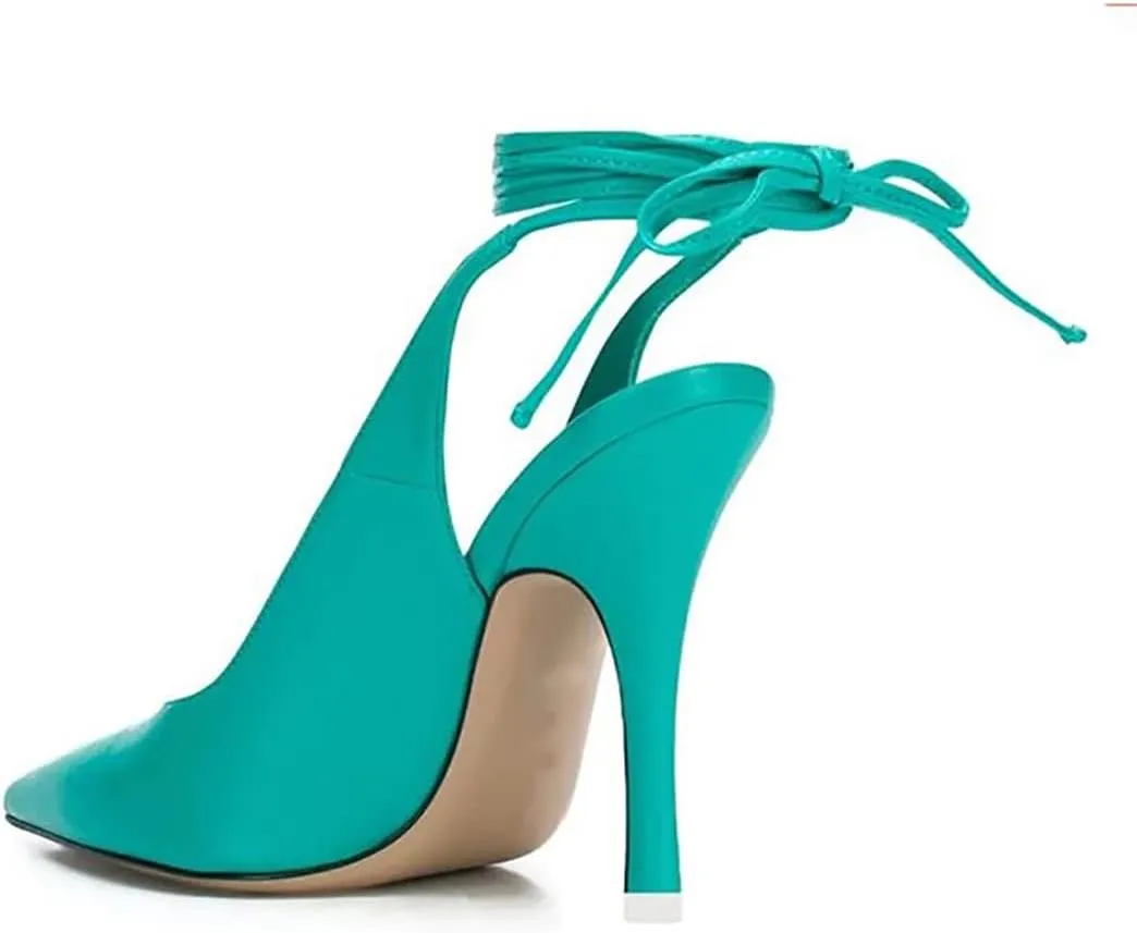 LEMUTISME Women's Sexy Pointed Toe Pumps Summer Lace-up Satin Stiletto High Heels Dressy Slingback Shoes for Party Evening