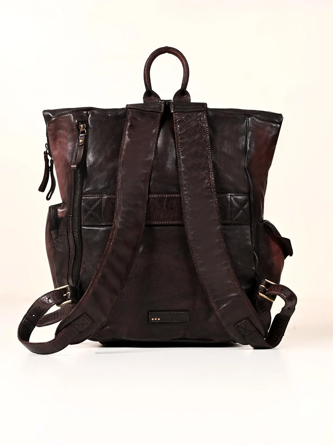 Leo : Real Leather Brown With Wash Effect Backpack