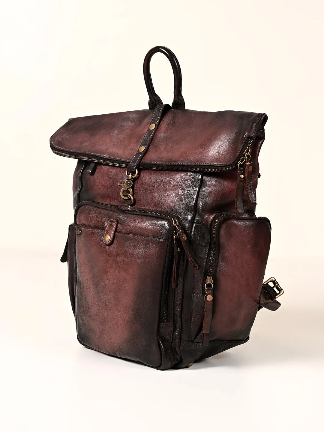 Leo : Real Leather Brown With Wash Effect Backpack