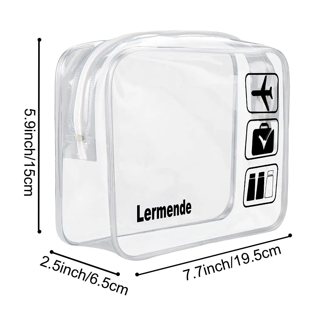 Lermende 2pcs Clear Toiletry Bag TSA Approved Travel Bag,Carry On for Travel,Airport Airline Accessories Compliant Bag,Quart Sized Makeup Cosmetic bag Women Men (Clear, 3 Pack)