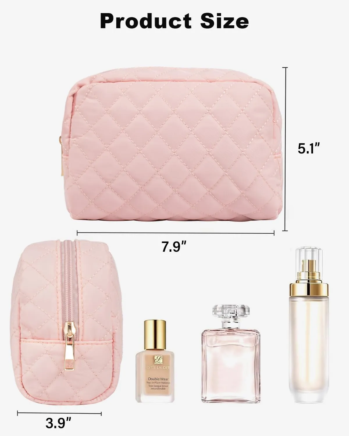 LETGO Makeup Bag Travel Cosmetic Bag,Small Make Up Bags for Women Makeup Organizer Case, Toiletry Bag Quilted Make Up Bags Travel Essentials Toiletries Accessories (Pink)