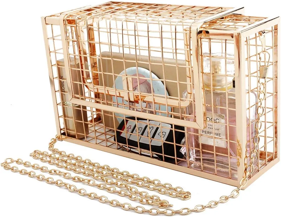 LETODE Women's Elegant Chain Cross-body Bag Metal Hollow Cage Clutch