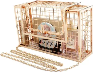 LETODE Women's Elegant Chain Cross-body Bag Metal Hollow Cage Clutch