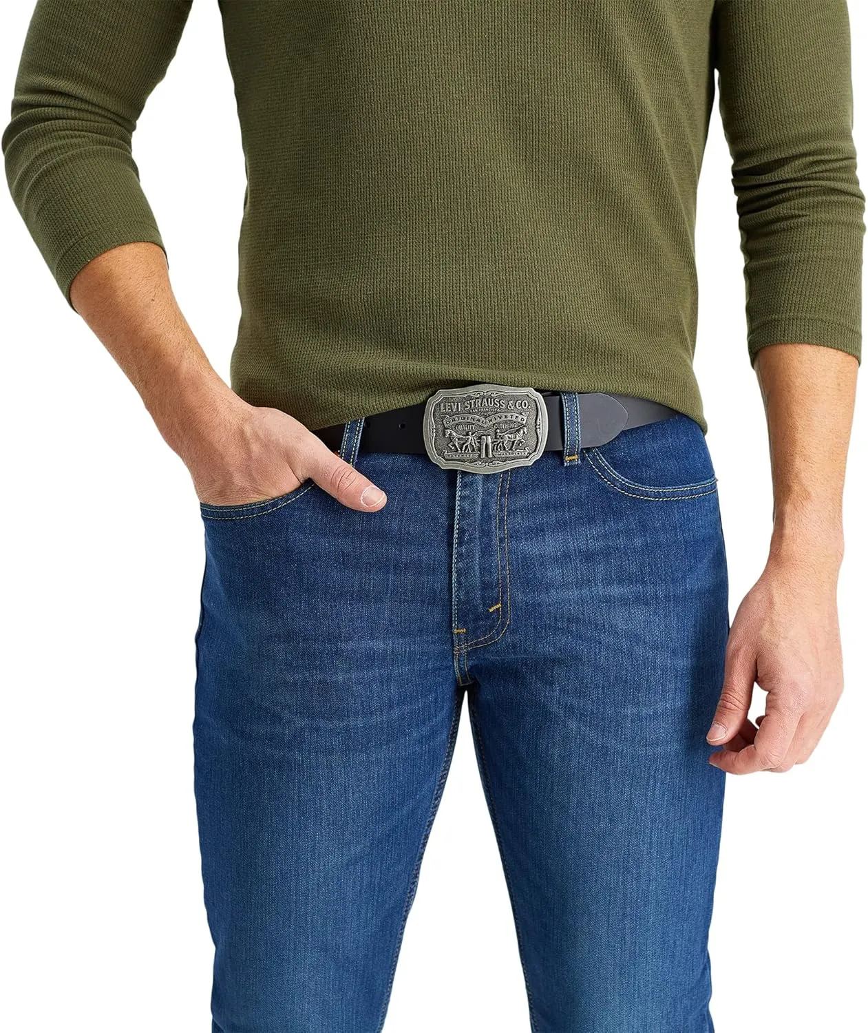 Levi's Men's Everyday Jean Belt with Removable Plaque Buckle