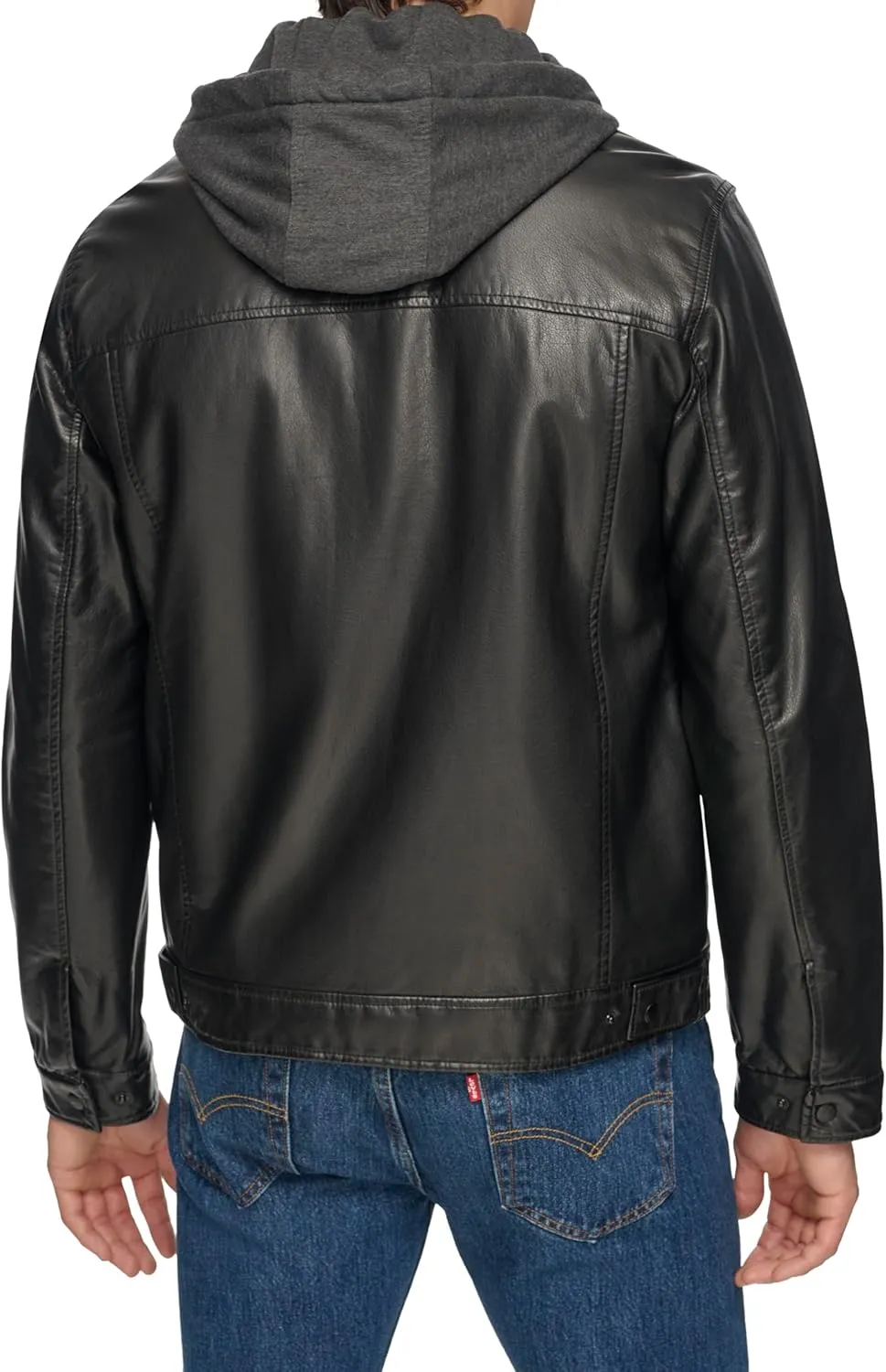 Levi's Mens Faux Leather Hooded Trucker Jacket with Sherpa Lining (Regular & Big & Tall Sizes)
