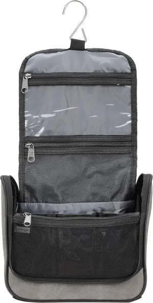 Lewis N. Clark Brushed Twill Hanging Toiletry Kit Bag for Travel Accessories, Shampoo, Cosmetics   Personal Items, Gray, One_Size