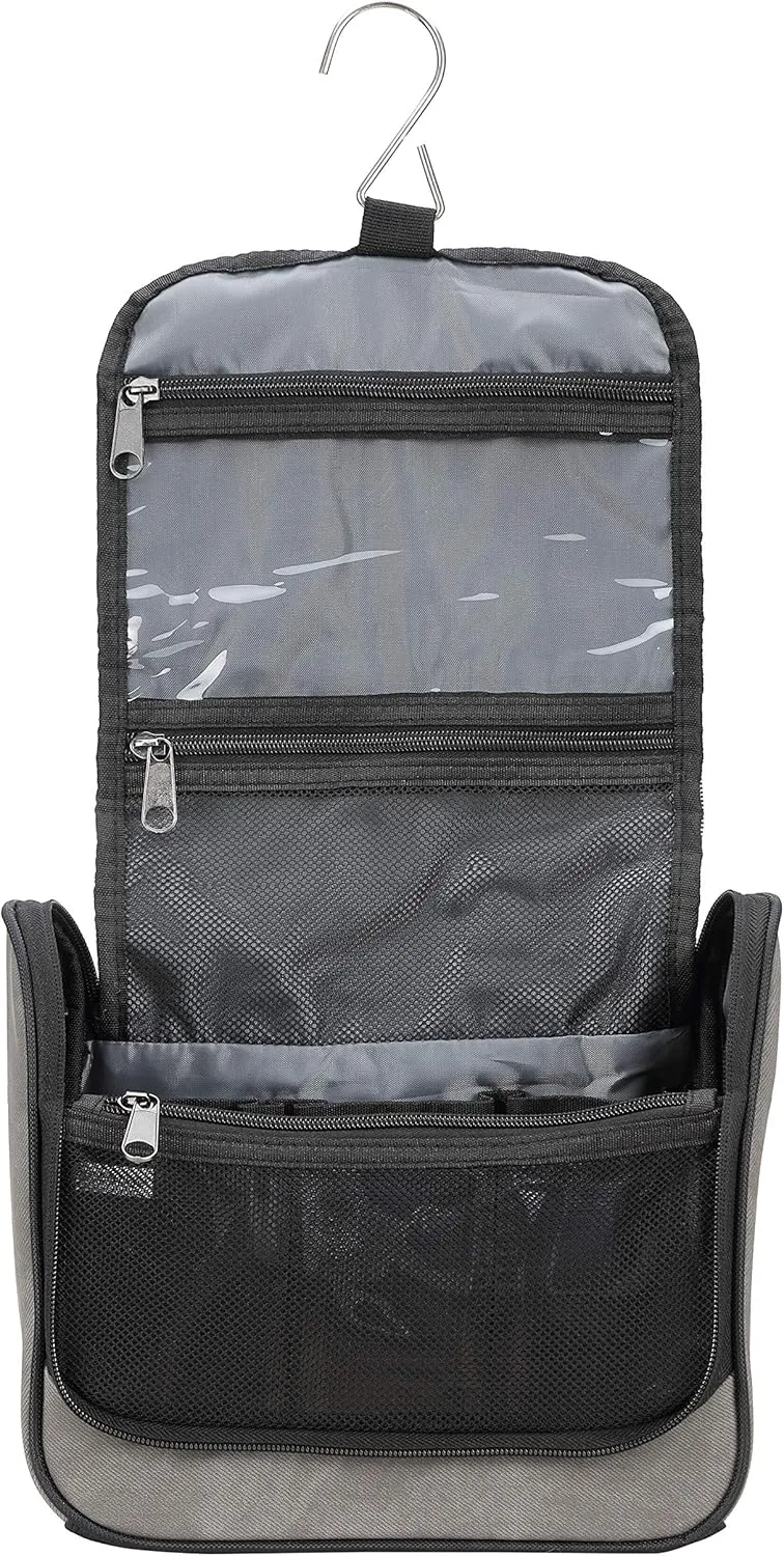 Lewis N. Clark Brushed Twill Hanging Toiletry Kit Bag for Travel Accessories, Shampoo, Cosmetics   Personal Items, Gray, One_Size