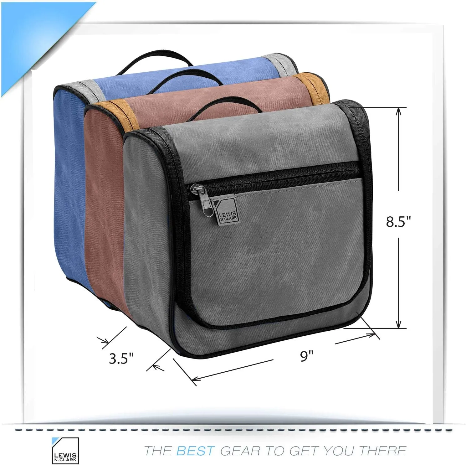 Lewis N. Clark Brushed Twill Hanging Toiletry Kit Bag for Travel Accessories, Shampoo, Cosmetics   Personal Items, Gray, One_Size