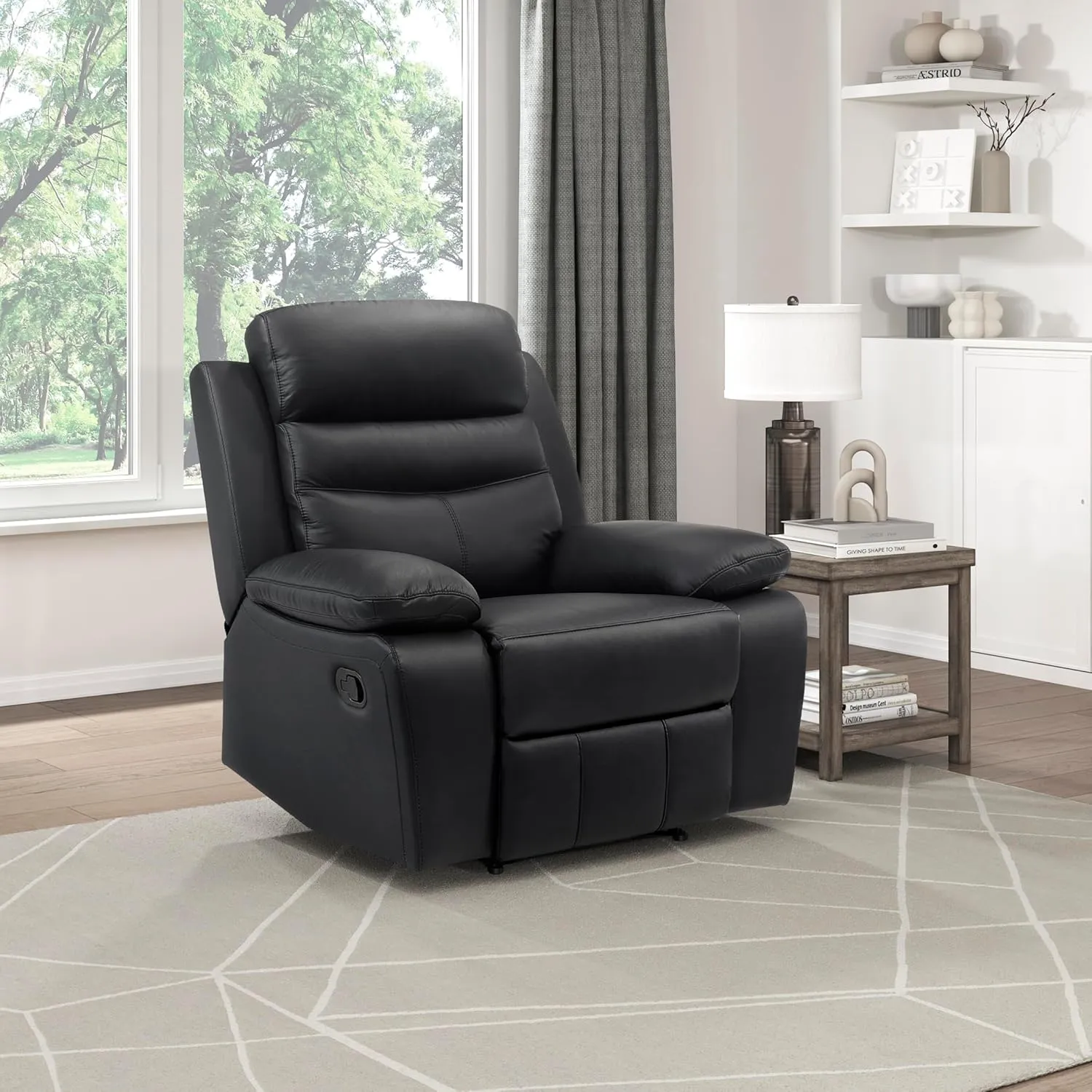 Lexicon 41" W Manual Reclining Chair, Top Grain Leather Match Recliner, Home Theater Seating, Wall Hugger Recliner, Manual Reclining Sofa Chair for Living Room/Office/Apartment, Black