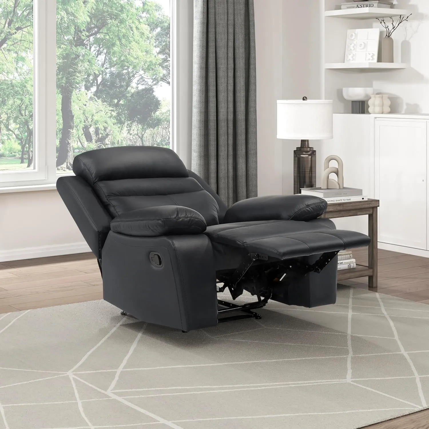 Lexicon 41" W Manual Reclining Chair, Top Grain Leather Match Recliner, Home Theater Seating, Wall Hugger Recliner, Manual Reclining Sofa Chair for Living Room/Office/Apartment, Black