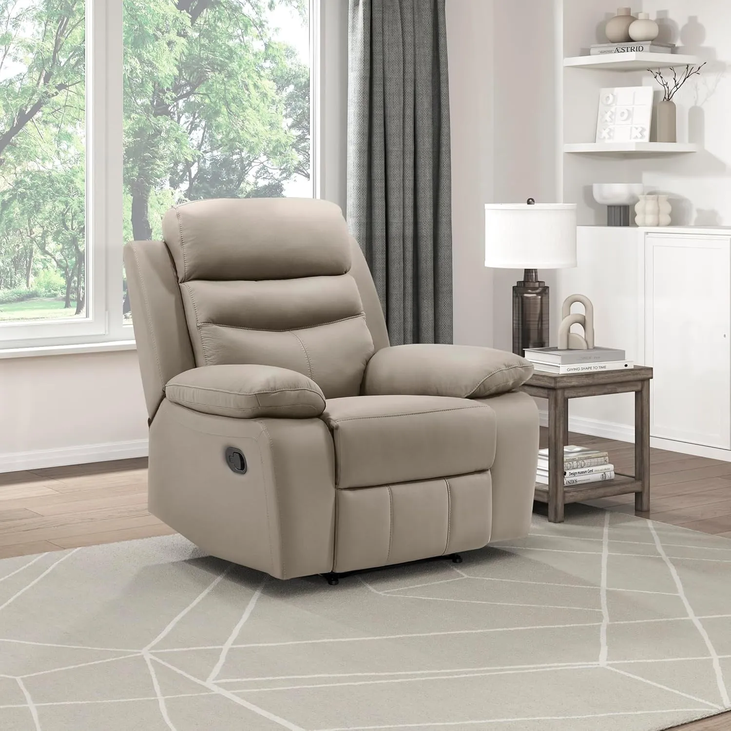 Lexicon 41" W Manual Reclining Chair, Top Grain Leather Match Recliner, Home Theater Seating, Wall Hugger Recliner, Manual Reclining Sofa Chair for Living Room/Office/Apartment, Latte