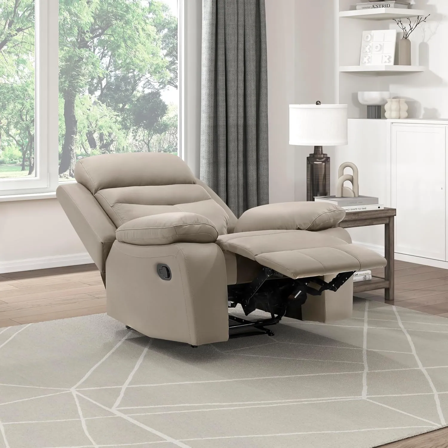 Lexicon 41" W Manual Reclining Chair, Top Grain Leather Match Recliner, Home Theater Seating, Wall Hugger Recliner, Manual Reclining Sofa Chair for Living Room/Office/Apartment, Latte