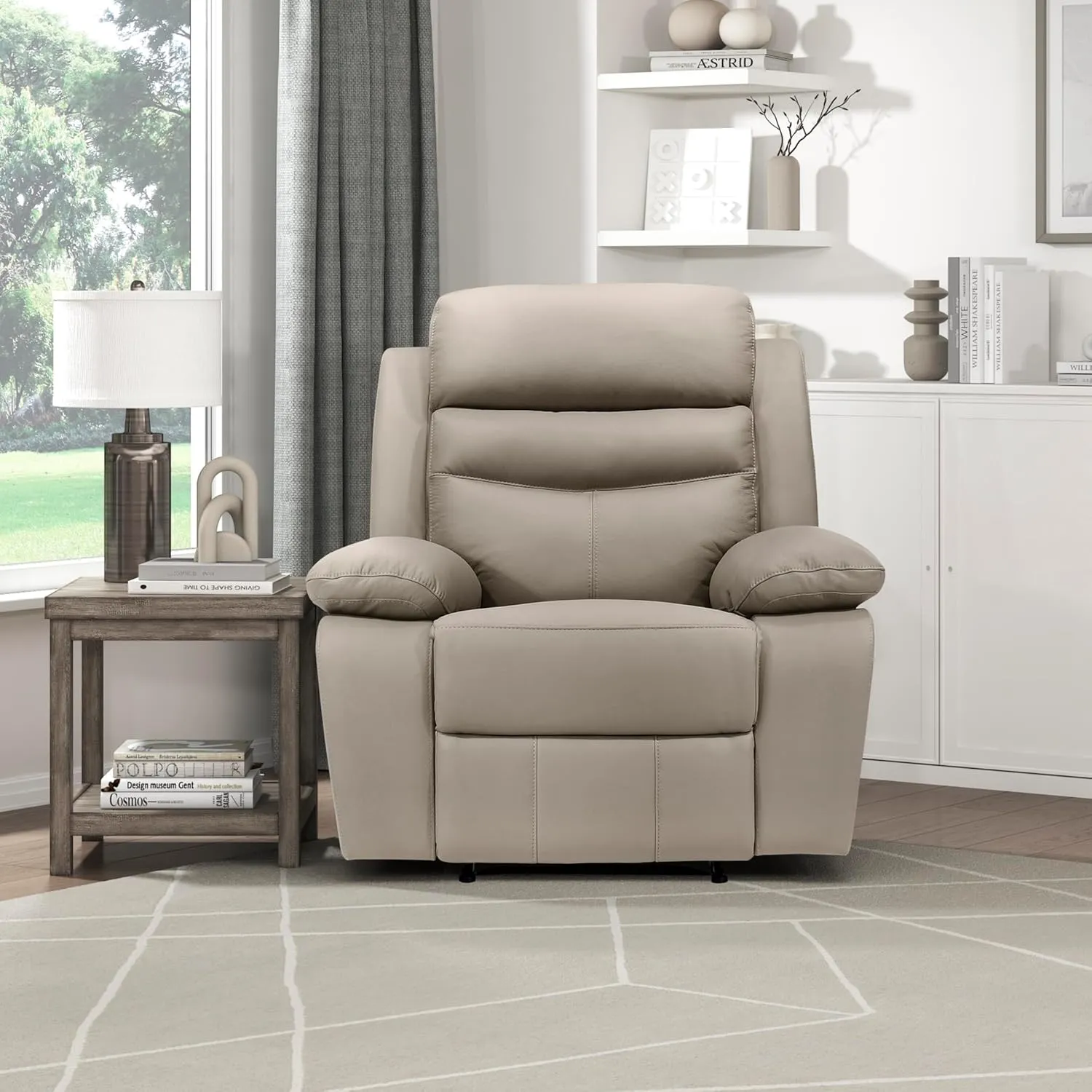 Lexicon 41" W Manual Reclining Chair, Top Grain Leather Match Recliner, Home Theater Seating, Wall Hugger Recliner, Manual Reclining Sofa Chair for Living Room/Office/Apartment, Latte