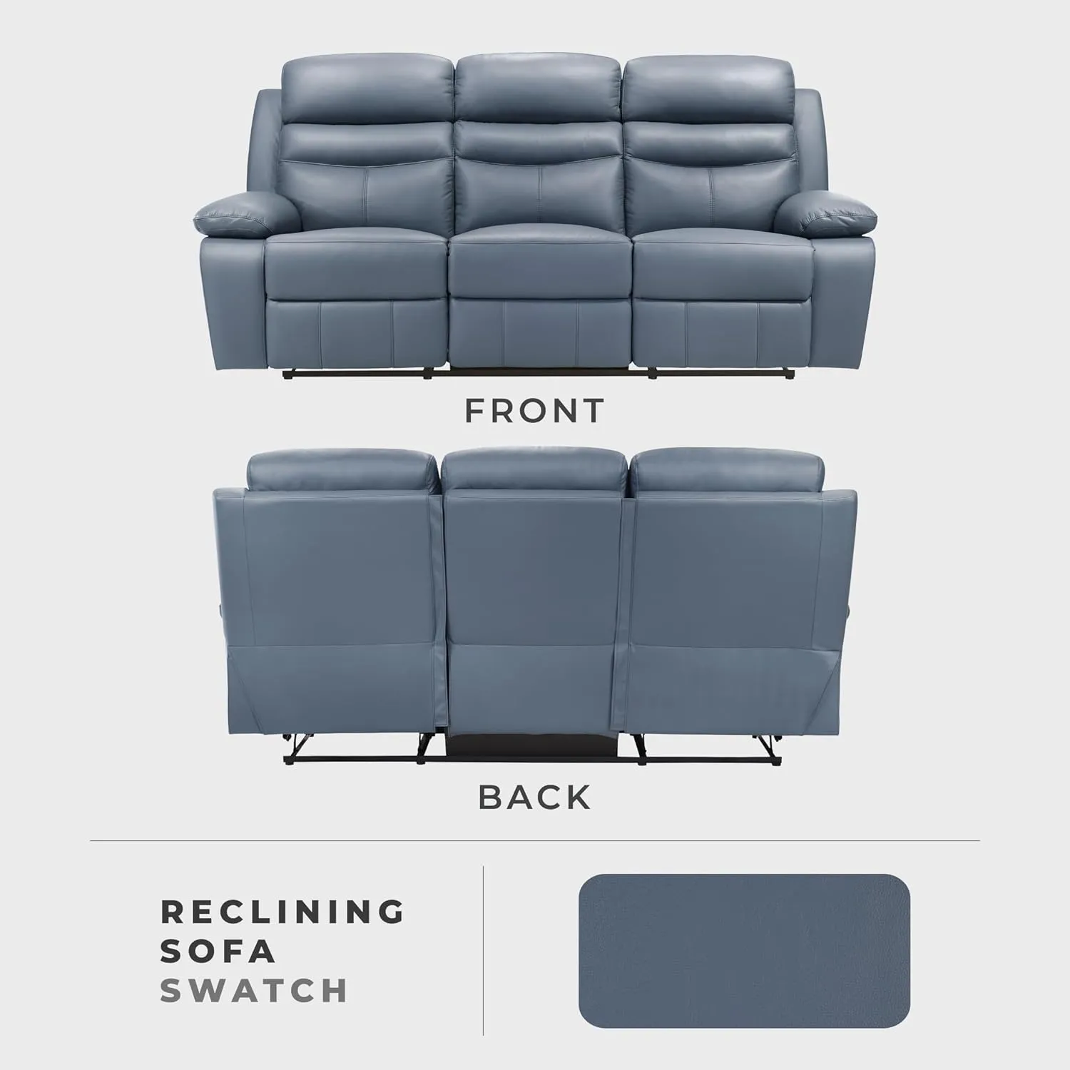 Lexicon 86.5" W Manual Reclining Sofa, Top Grain Leather Match Reclining Sofa, Home Theater Seating, Wall Hugger Recliner Couch, Manual Double Recliner RV Couch for Living Room, Blue