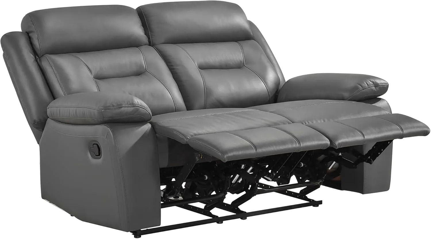 Lexicon Double Recliner Loveseat, Manual Wall Hugger, Leather Reclining Sofa with Pillow Top Armrests, 62.5''W, Dark Grey