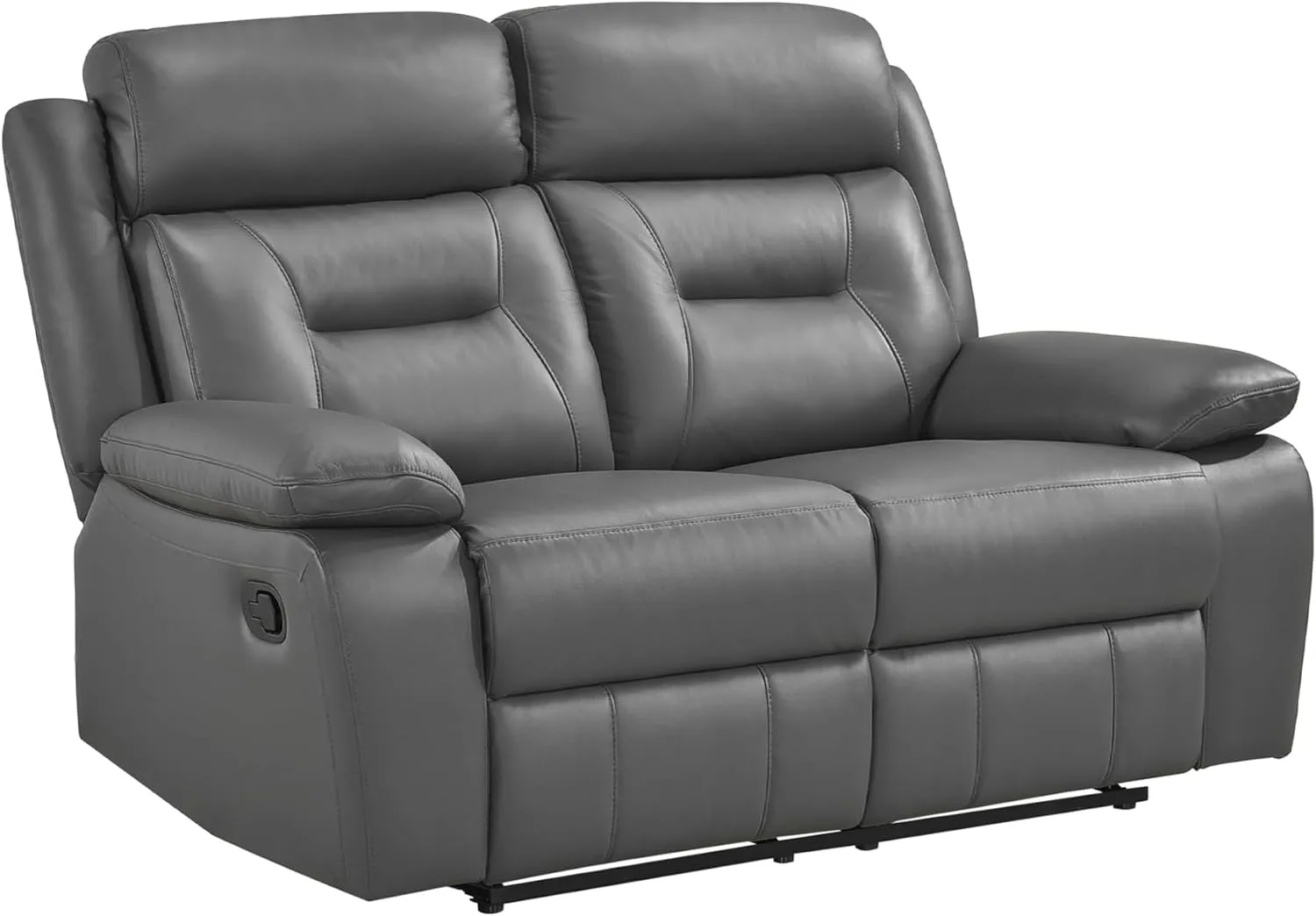 Lexicon Double Recliner Loveseat, Manual Wall Hugger, Leather Reclining Sofa with Pillow Top Armrests, 62.5''W, Dark Grey